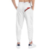 Red V Accent Athletic Joggers — White All-Over Print Sports Pants
