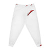 Red V Accent Athletic Joggers — White All-Over Print Sports Pants