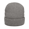 Embroidered 'FIN A GO' Ribbed Knit Beanie — Gold Lettering Black Cuffed Hat