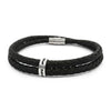 Engraved Black Braided Leather Bracelet with Stainless Bead