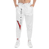Red V Accent Athletic Joggers — White All-Over Print Sports Pants