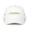Taino Embroidered Dad Cap — White Classic Baseball Hat with Taíno Motif