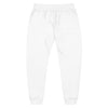 Embroidered Minimalist White Fleece Sweatpants — Small Red Accent