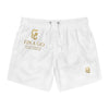 Fin A Go Logo Swim Trunks — White & Gold Beach Shorts