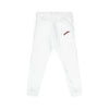 Embroidered Minimalist White Fleece Sweatpants — Small Red Accent