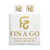 Luxury Cotton Bed Set – 'FIN A GO' Gold Logo Duvet Cover & Pillowcases