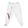 Red V Accent Athletic Joggers — White All-Over Print Sports Pants