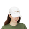 Taino Embroidered Dad Cap — White Classic Baseball Hat with Taíno Motif